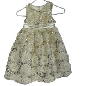 AMERICAN PRINCESS  GIRL'S DRESS SIZE 3T IVORY GOLD SEQUIN RIBBON FLORAL